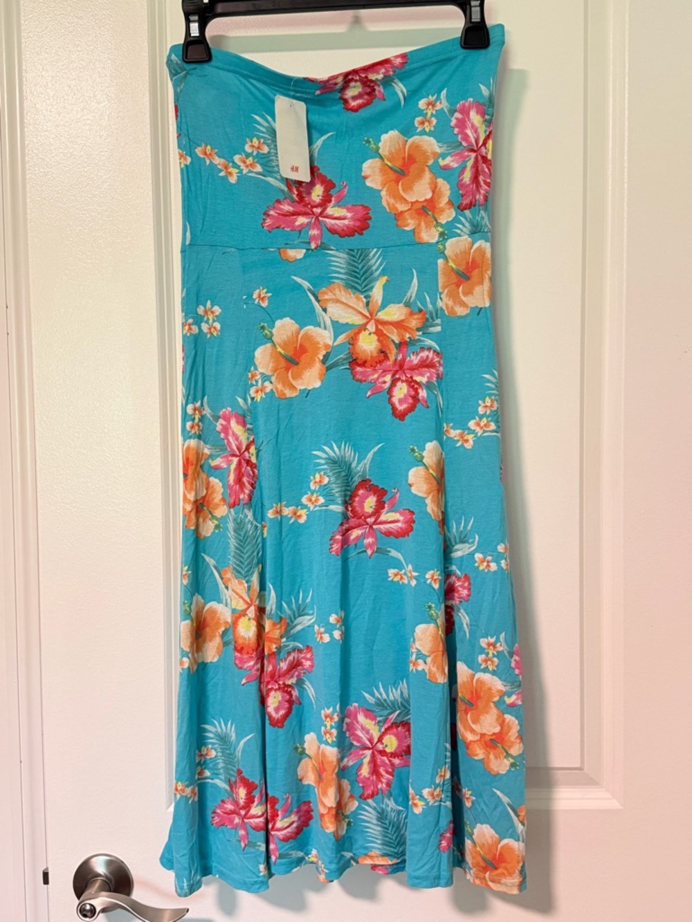 Turquoise Floral Strapless Dress